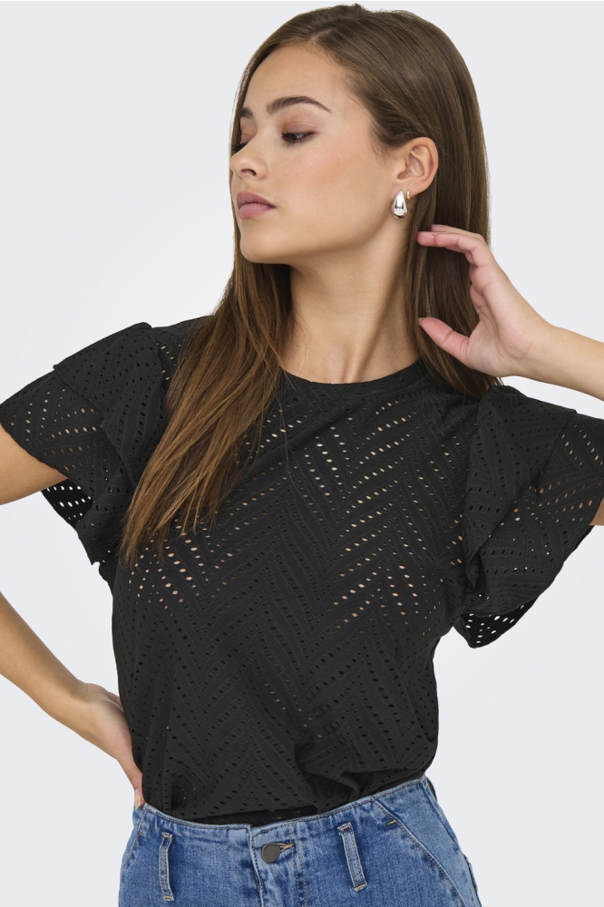 JDYCARLA CATHINKA S/L FRILL TOP JRS 15351452 Black